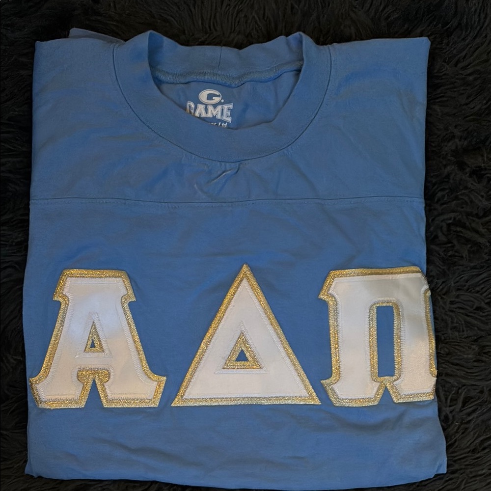 Blue Greek Letter T-Shirt with Gold Accents